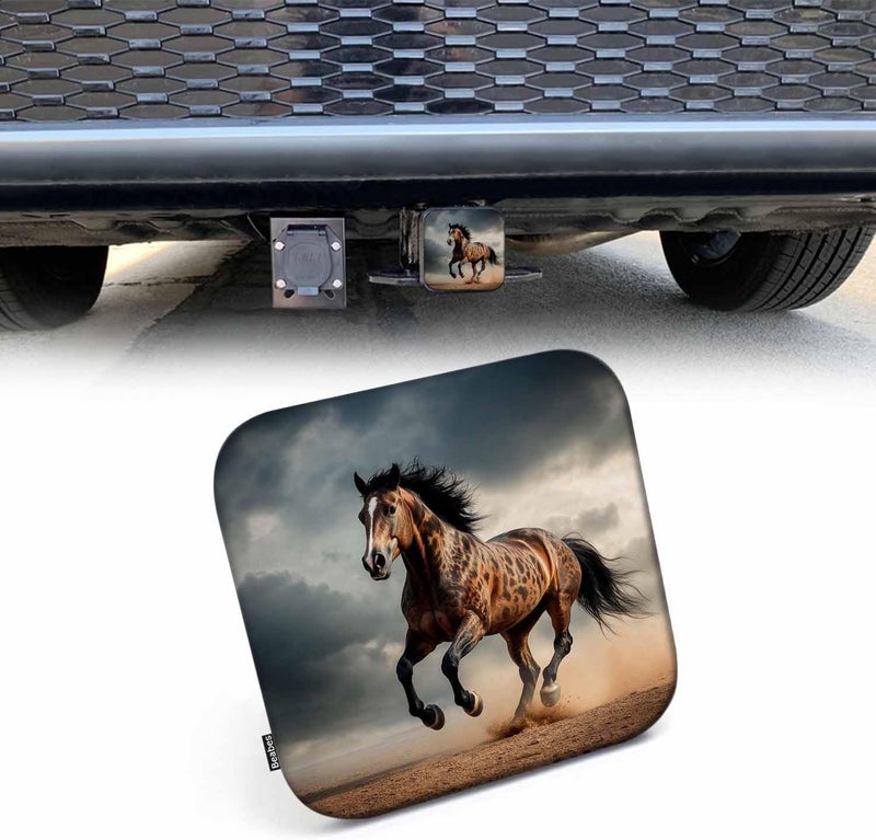 Beabes Hitch Receiver Cover Horse, Wild Stallion Horse in Sand Dust 2" Compatible with Trailer Hitch Tube Cover Plug Cap, Rubber Trailer Hitch Cover Towing Hitch Cover - Image 1